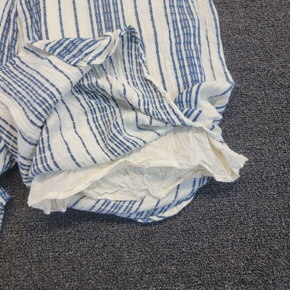 EN CREME Womens Medium Relaxed Cropped Striped Jumpsuit Romper V Neck Pockets - Picture 7 of 16